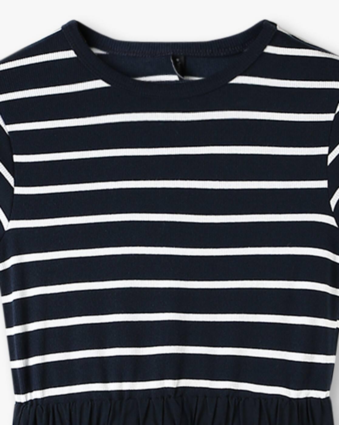 Girls Striped Cotton Fit & Flare Dress