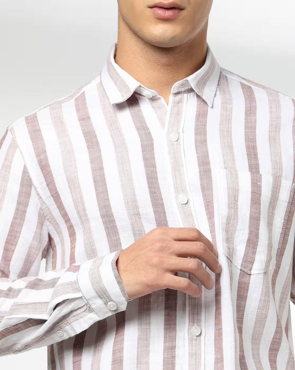 Men Striped Slim Fit Cotton Shirt with Patch Pocket