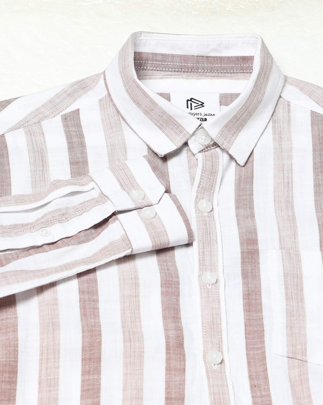 Men Striped Slim Fit Cotton Shirt with Patch Pocket