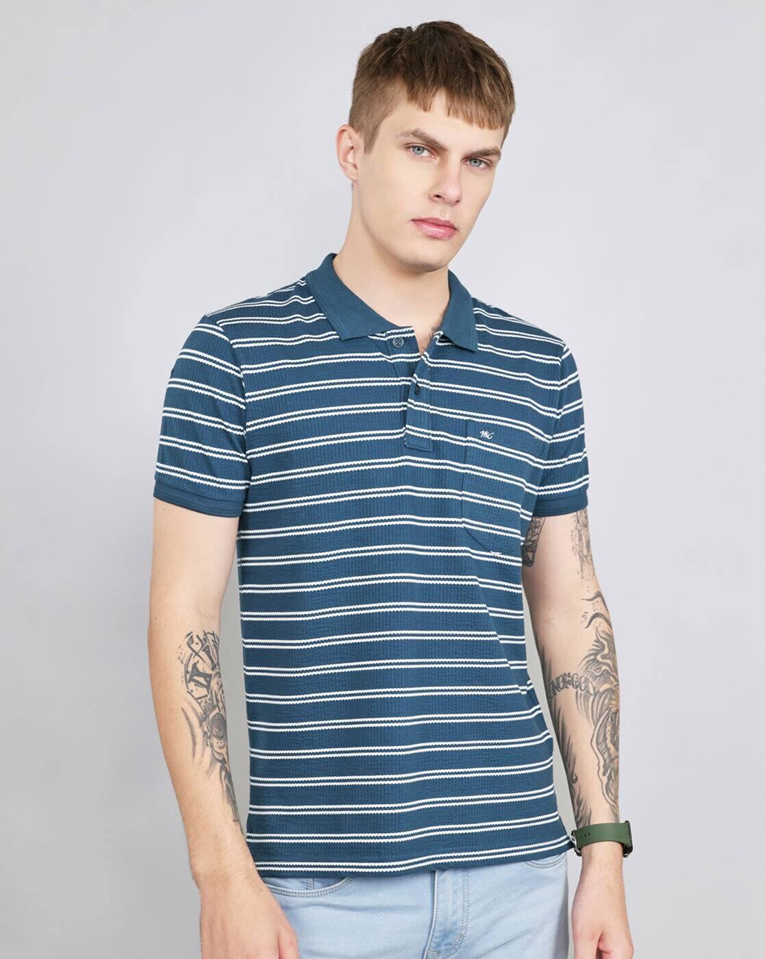 Men Striped Regular Fit Polo T-Shirt