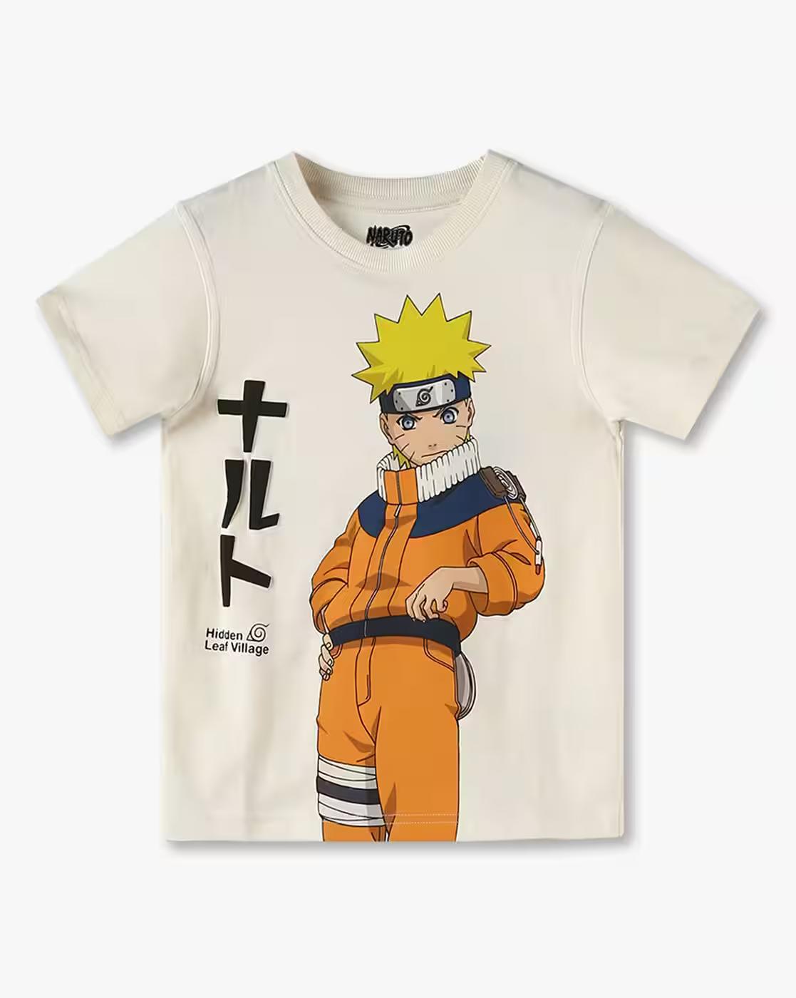 Boys Naruto Print Tailored Fit Round-Neck T-Shirt