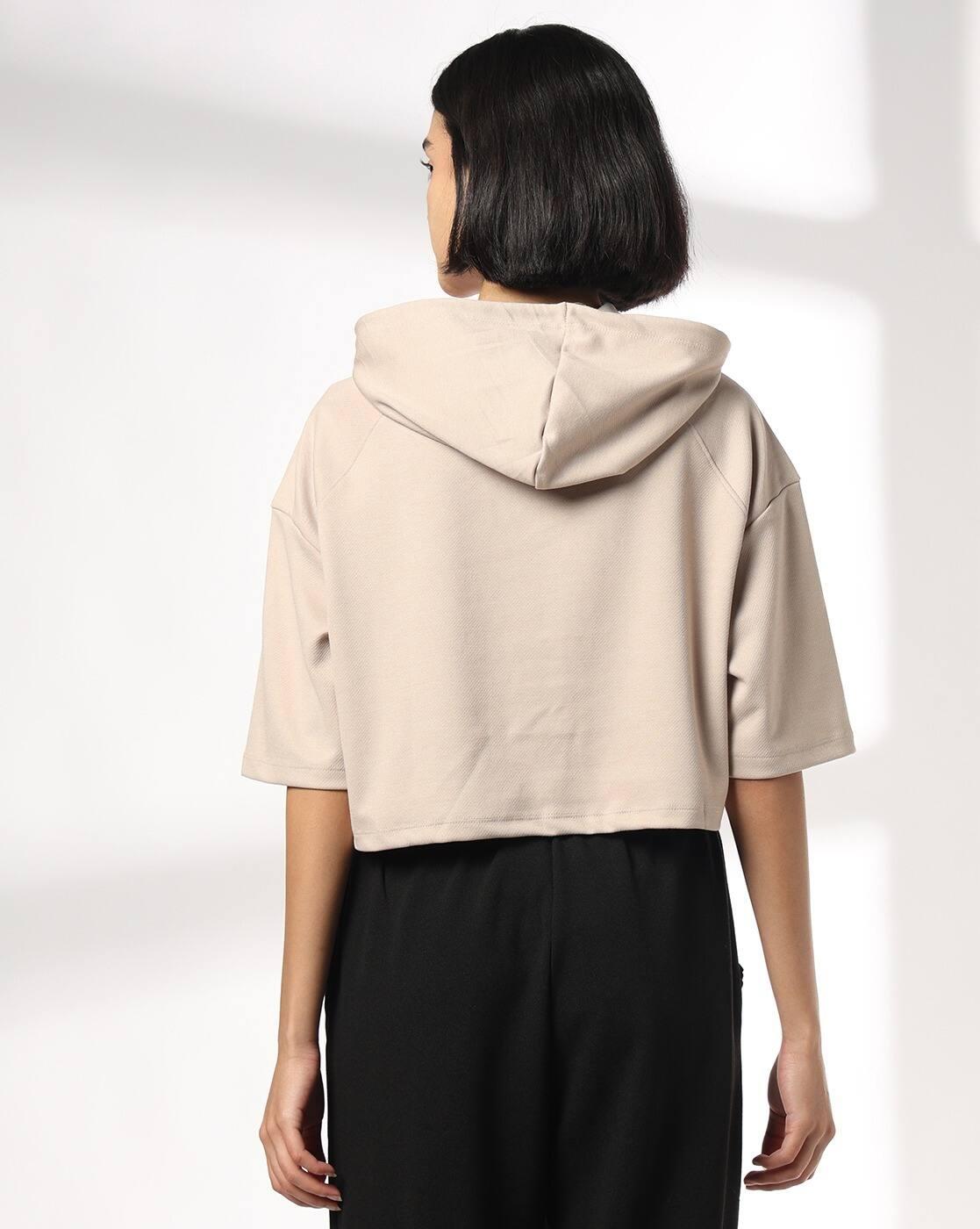 Women Typographic Print Boxy Fit Hooded T-Shirt