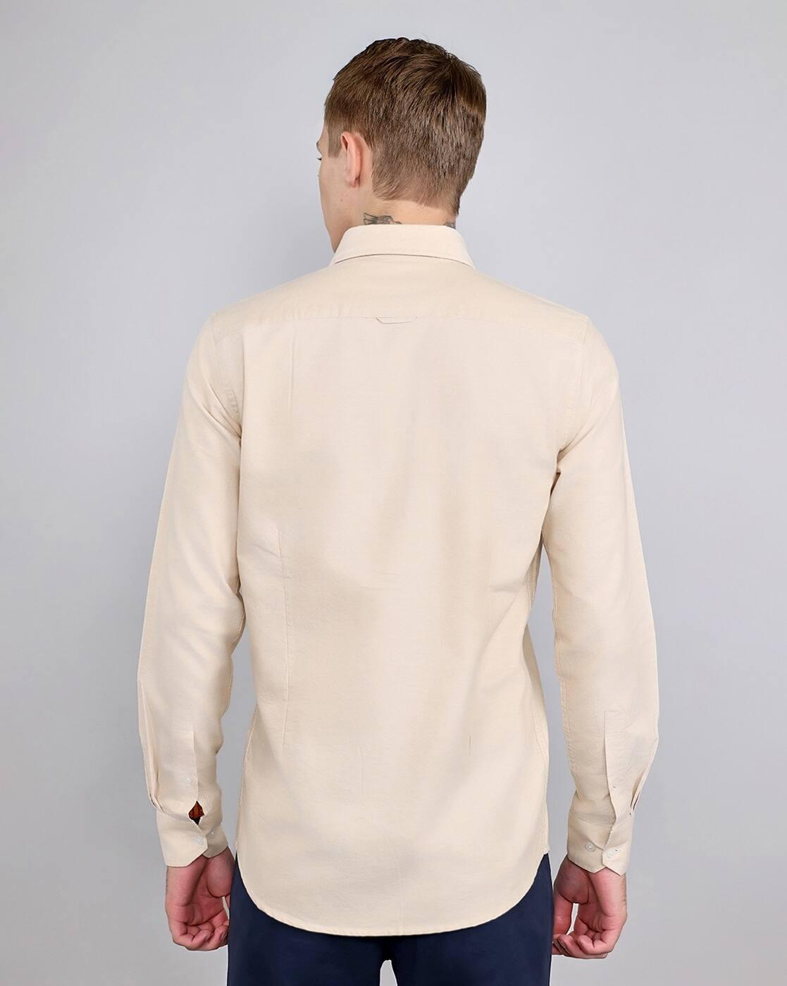 Men Regular Fit Shirt with Curved Hem