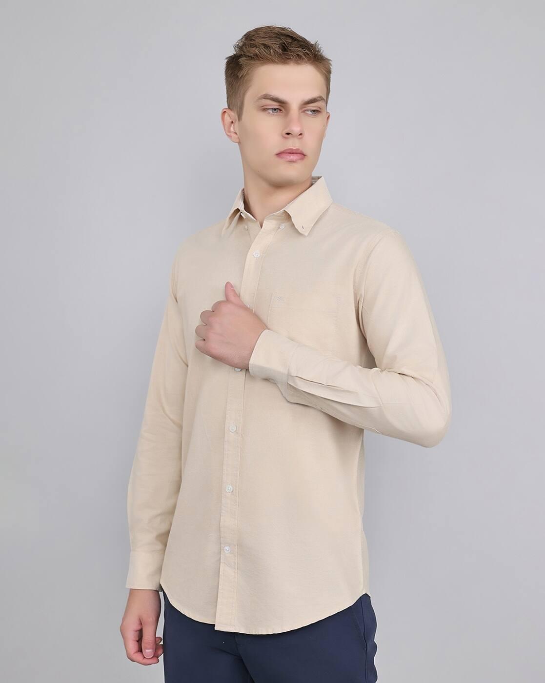 Men Regular Fit Shirt with Curved Hem