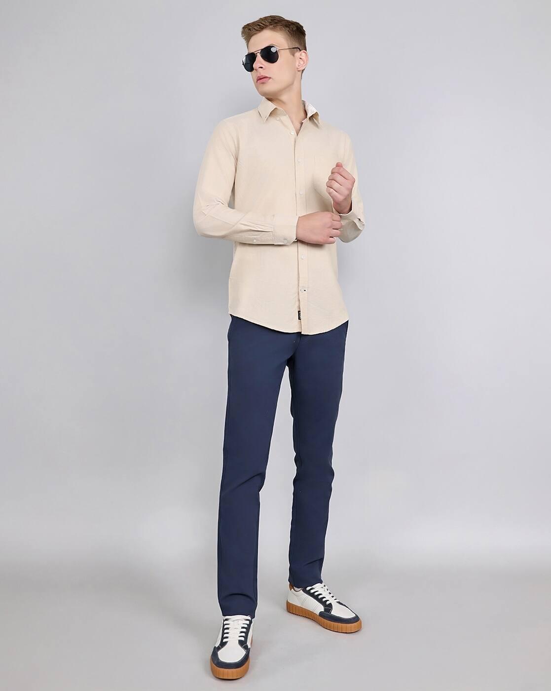 Men Regular Fit Shirt with Curved Hem
