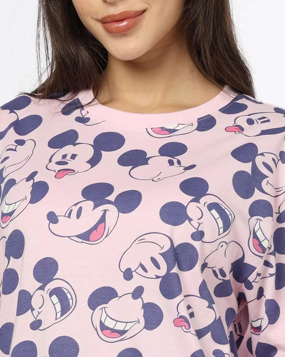 Women Mickey Mouse Print Pyjama Set