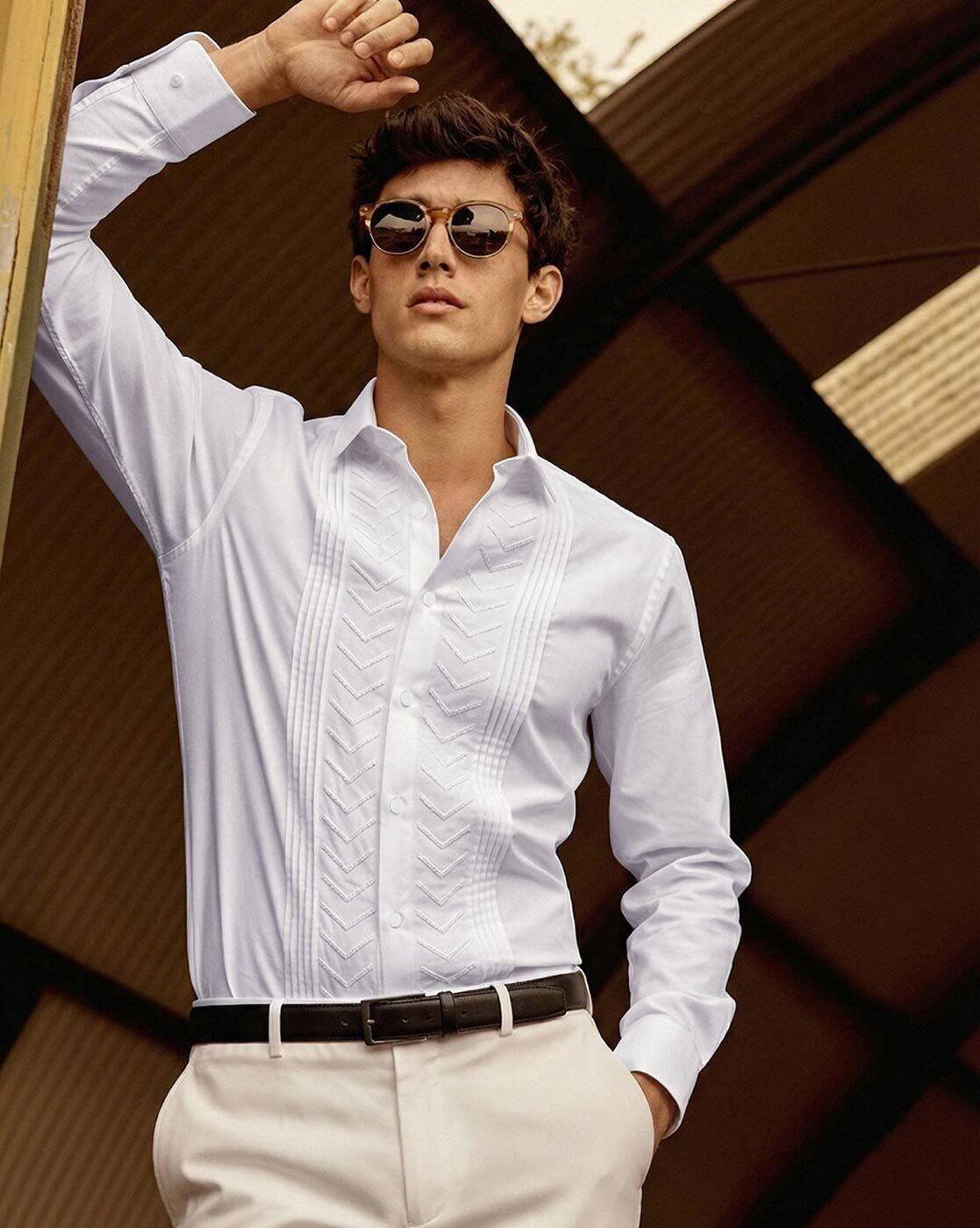 Men Pintuck Slim Fit Cotton Shirt