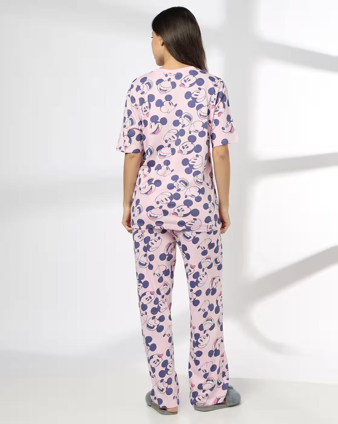 Women Mickey Mouse Print Pyjama Set