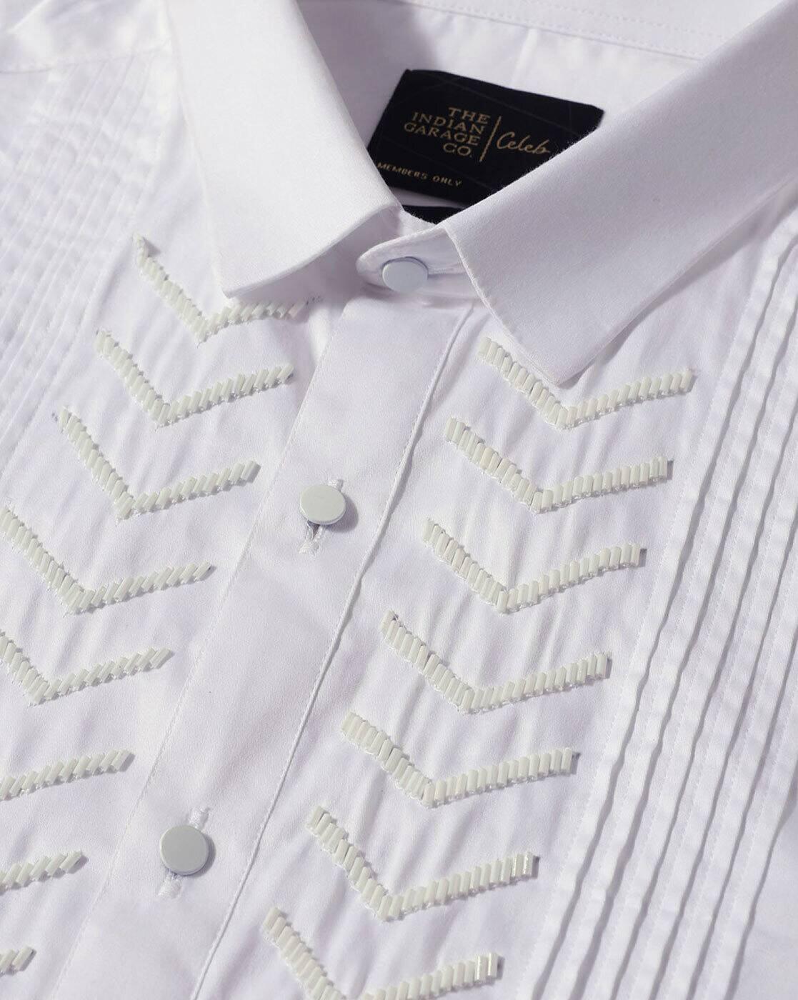 Men Pintuck Slim Fit Cotton Shirt