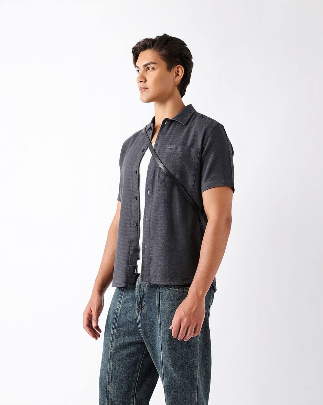 Men Cotton Woven Textured Regular Fit Casual Shirt