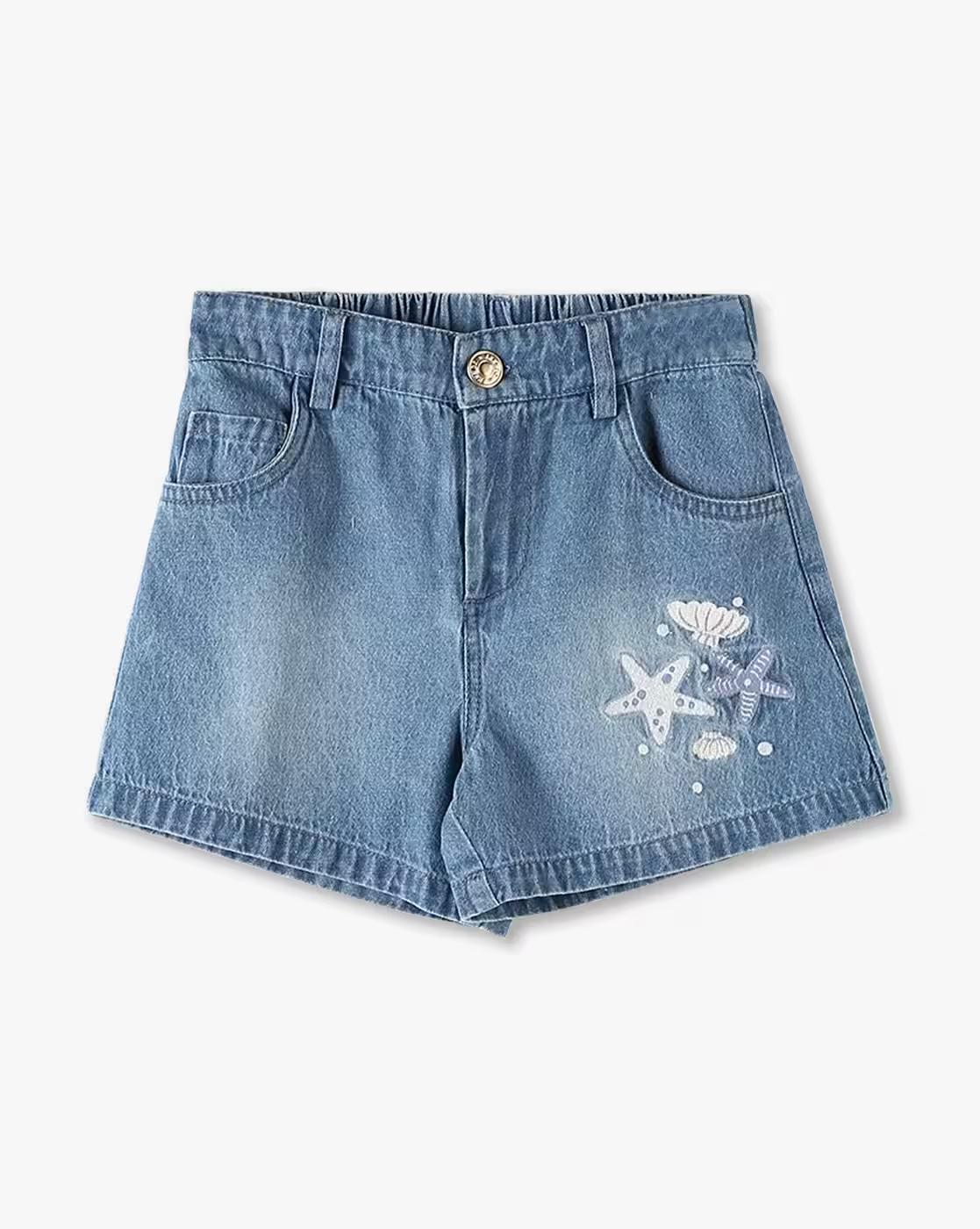 Girls Patterned Top & Denim Shorts Set