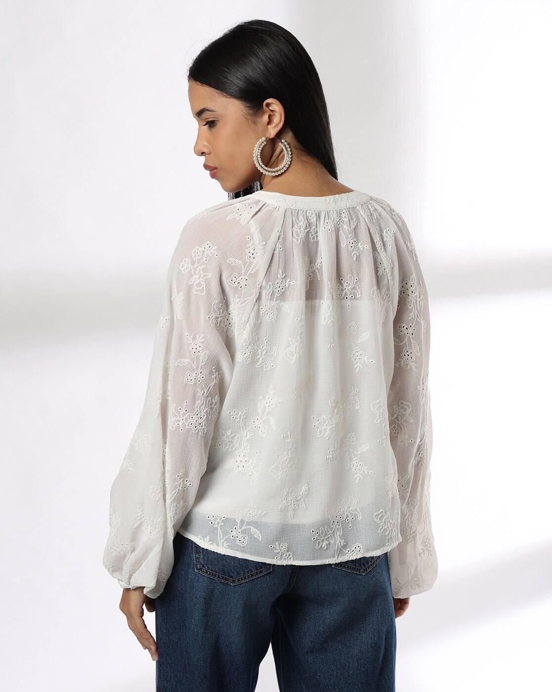 Women Schiffli Embroidered Relaxed Fit Top with Camisole