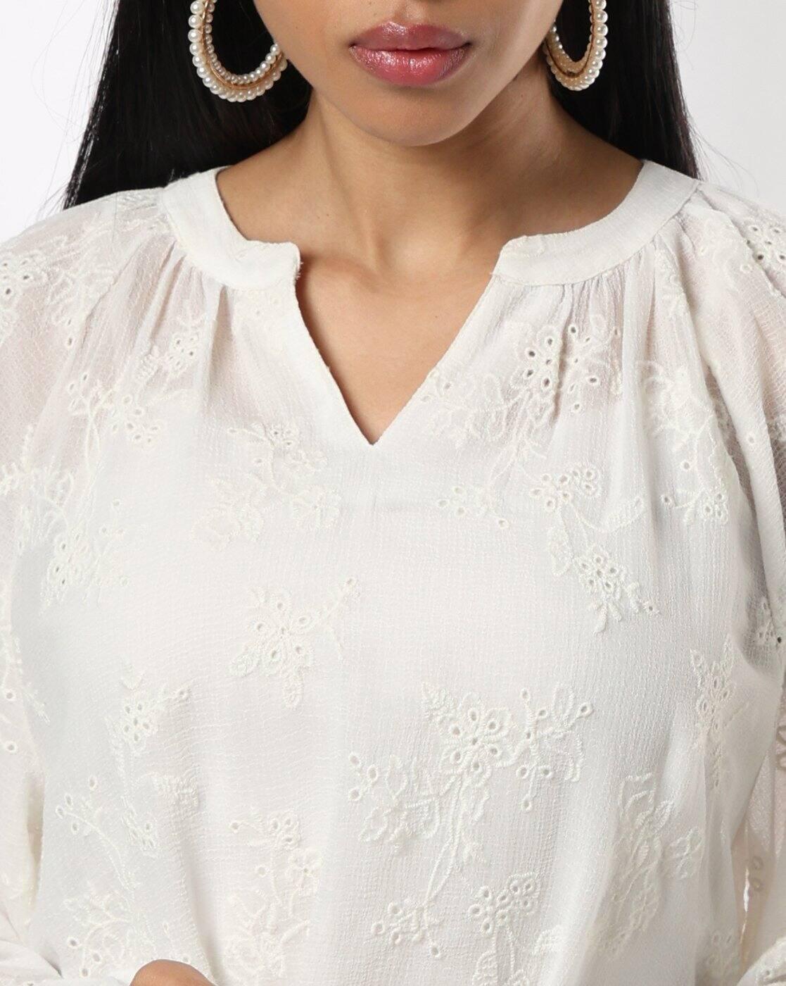Women Schiffli Embroidered Relaxed Fit Top with Camisole