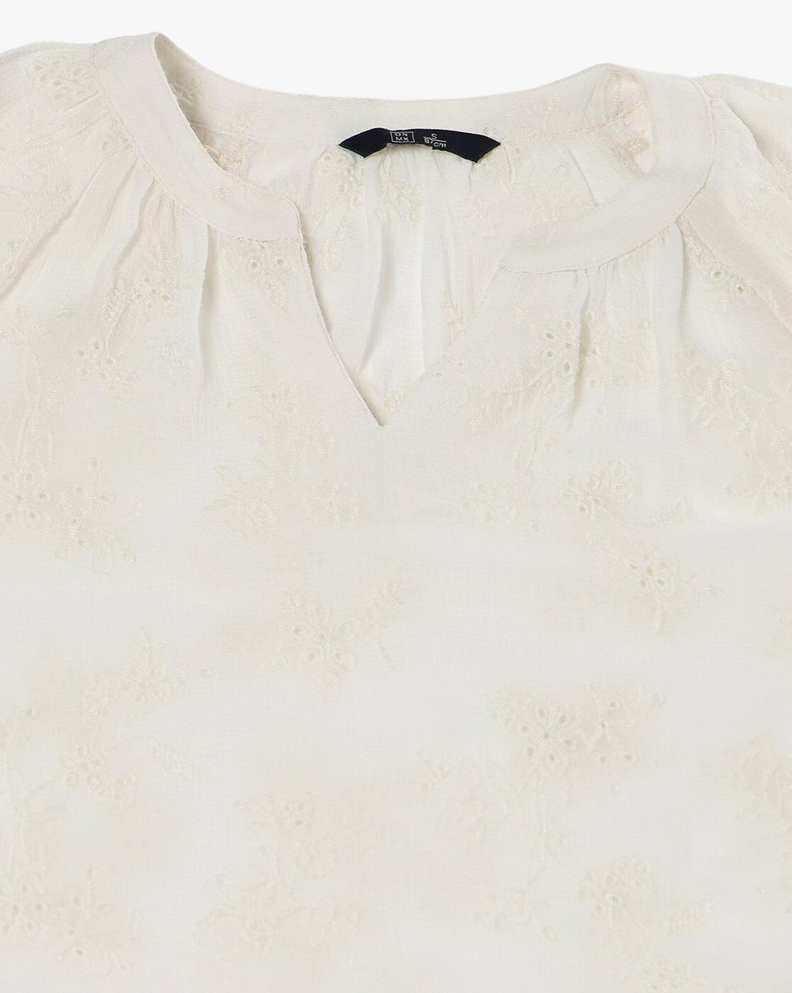 Women Schiffli Embroidered Relaxed Fit Top with Camisole