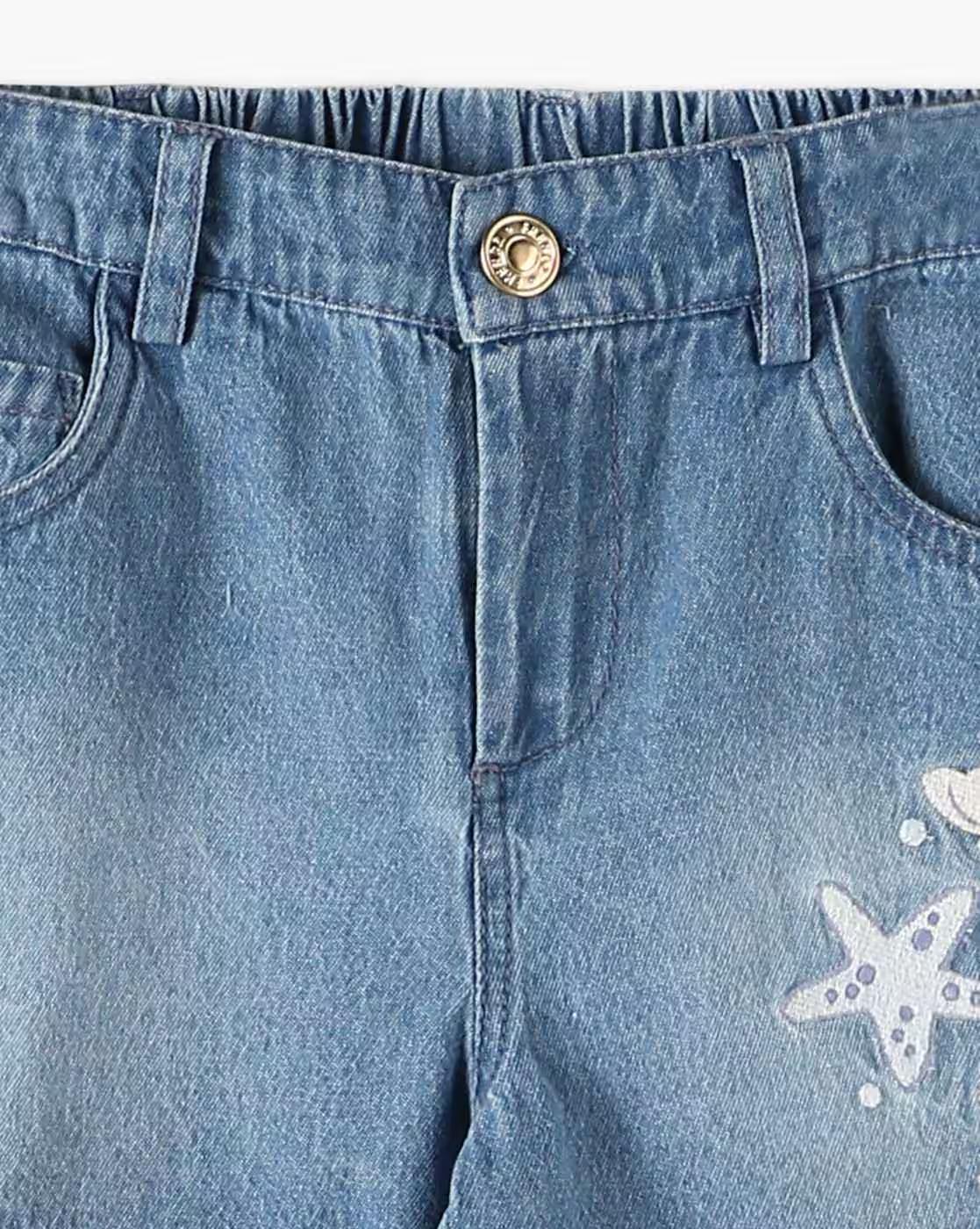 Girls Patterned Top & Denim Shorts Set