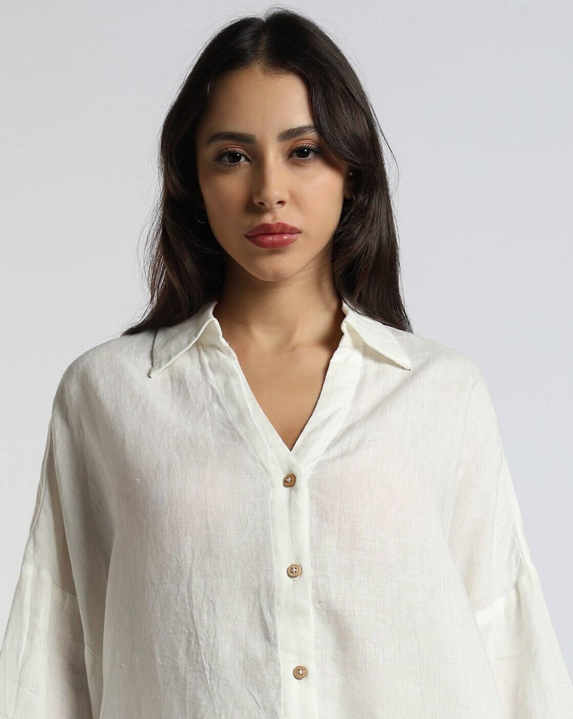 Women Relaxed Fit Pure Linen Shirt