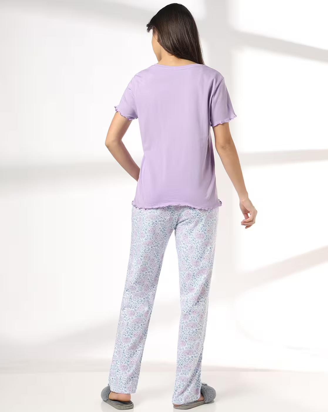 Women Printed Top and Pyjamas Set