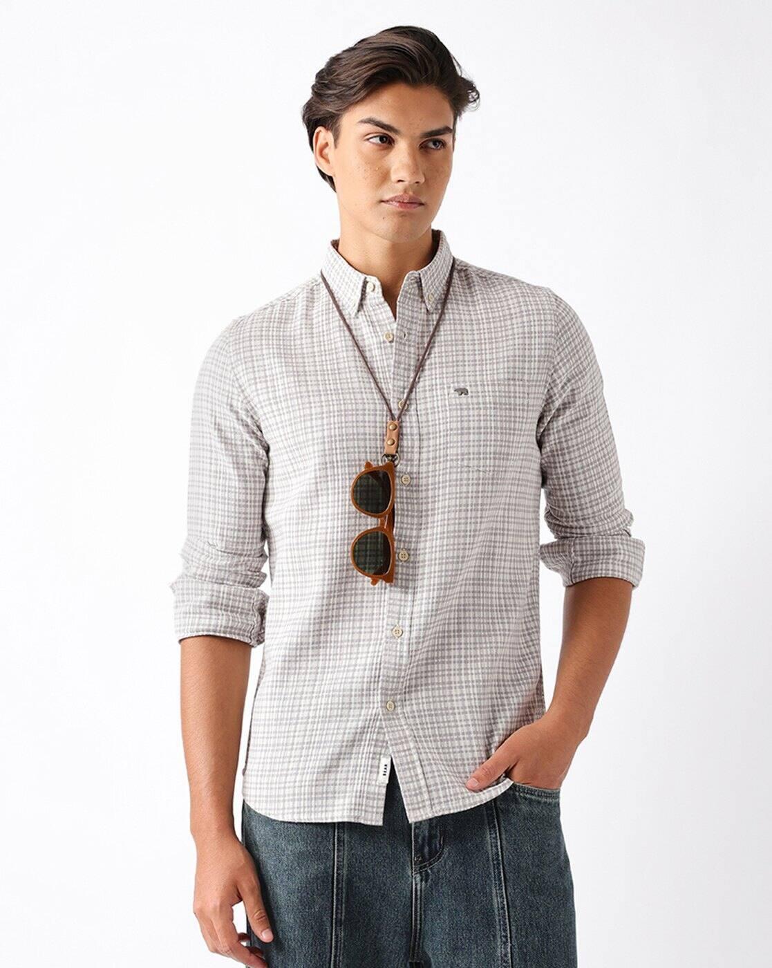 Men Cotton Checked Slim Fit Casual Shirt