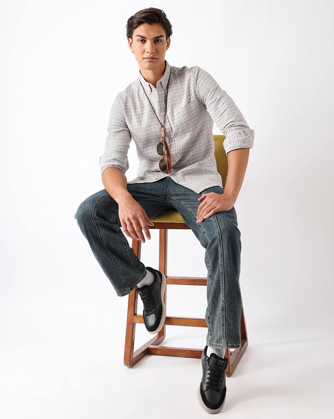 Men Cotton Checked Slim Fit Casual Shirt