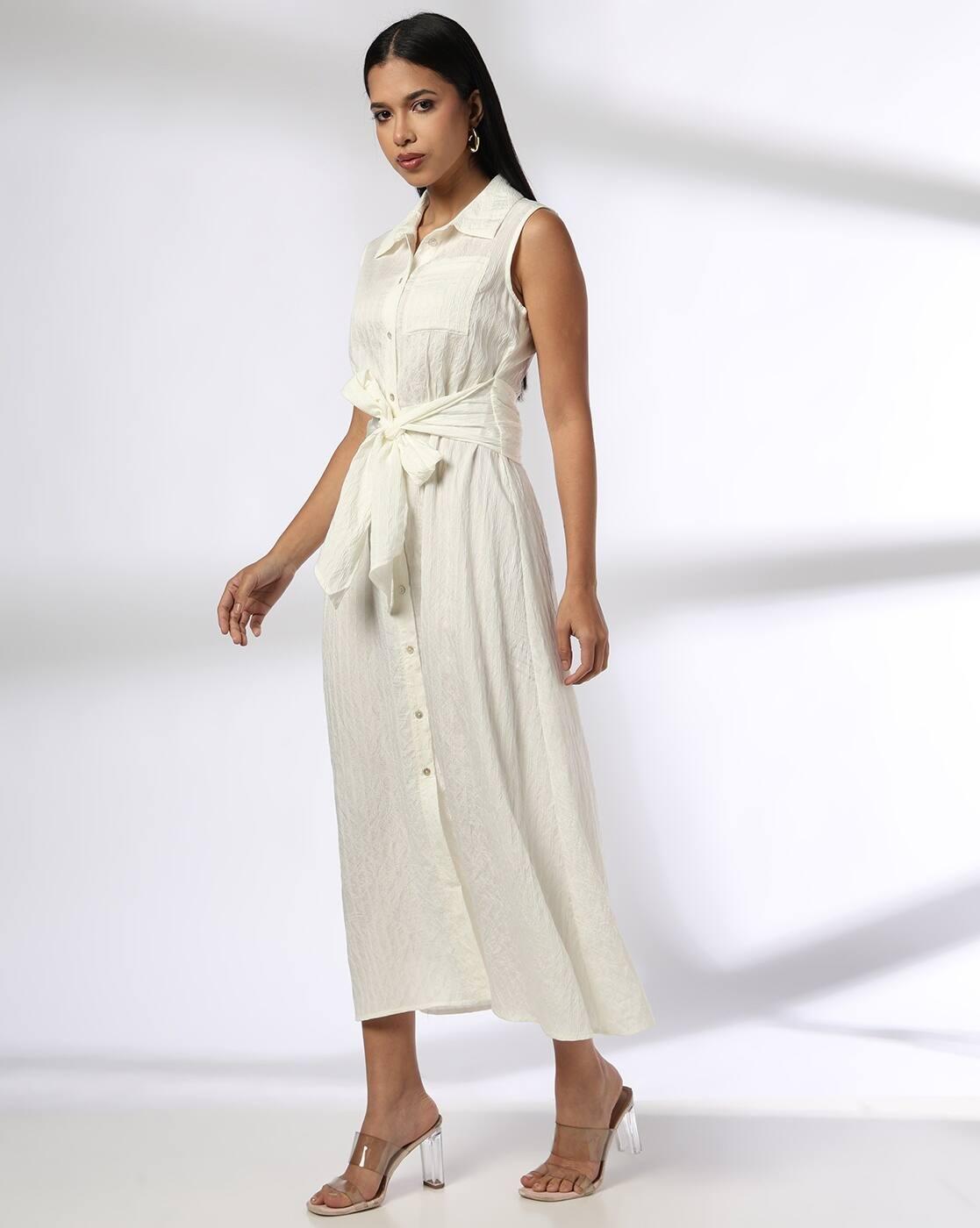 Women Patterned Shirt Dress with Waist Tie-Up