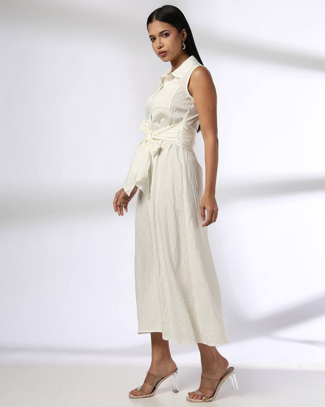 Women Patterned Shirt Dress with Waist Tie-Up