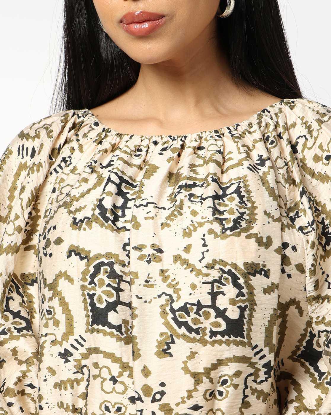 Women Printed Relaxed Fit Tunic with Waist Tie-Up