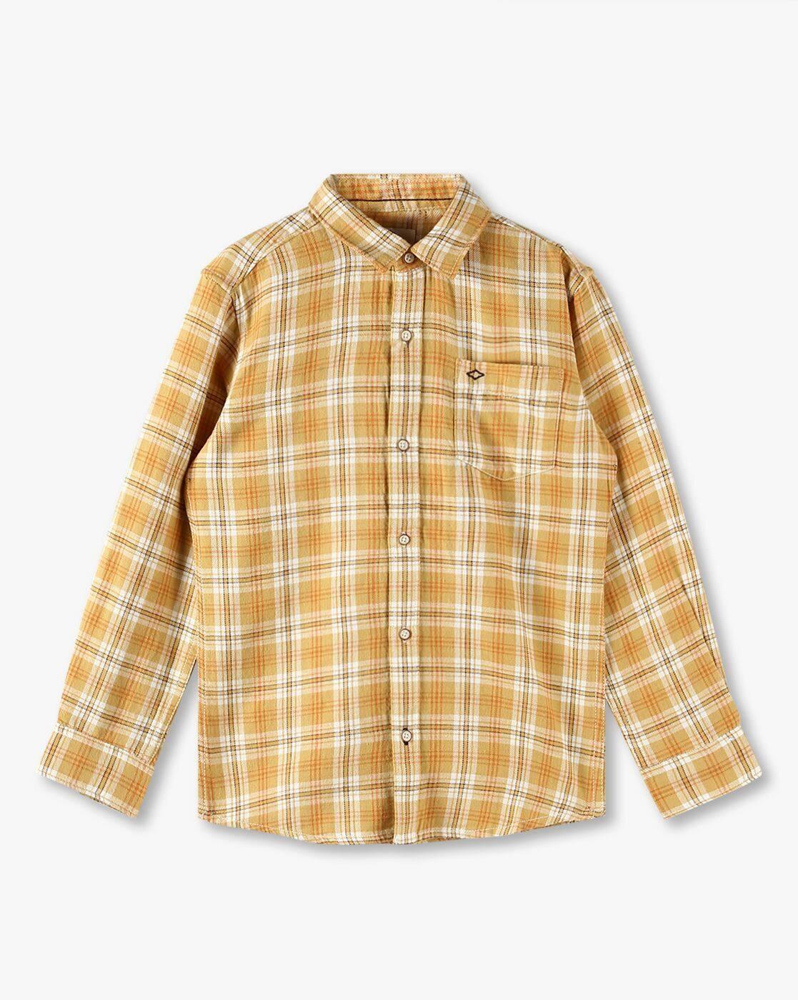 Boys Checked Slim Fit Shirt with Patch Pocket