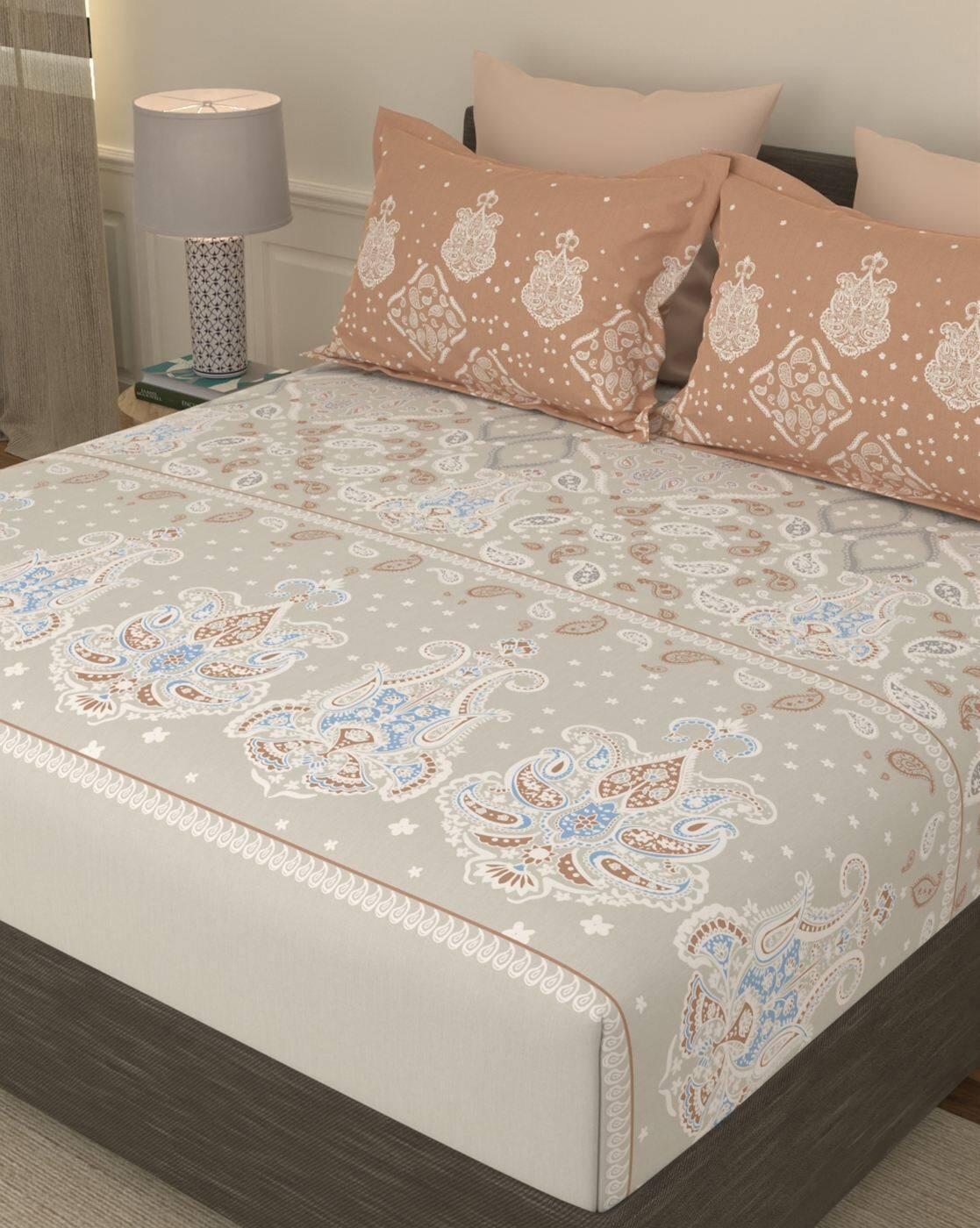 144 TC Floral Print Cotton Super King-Size Bedsheet with Pillow Covers