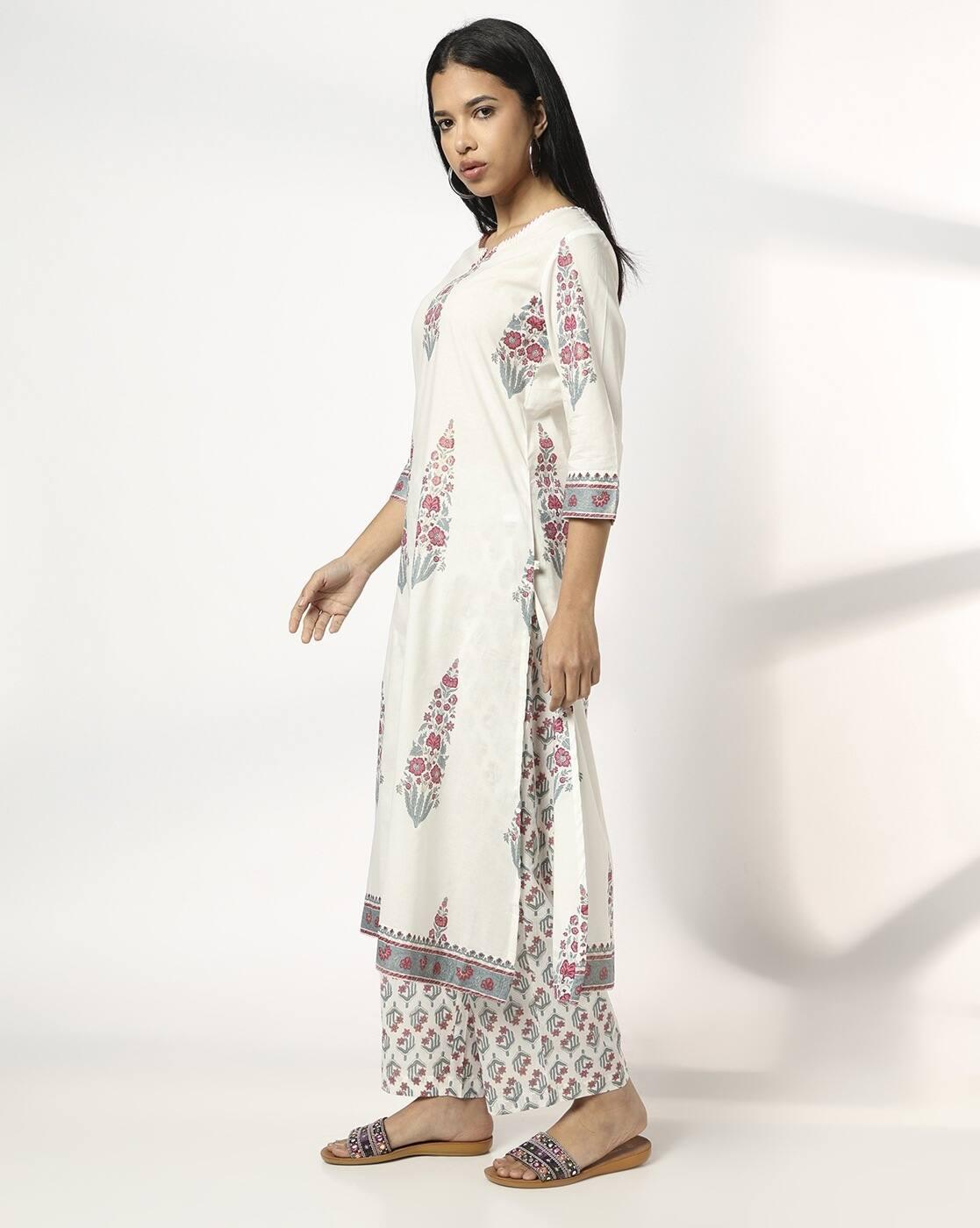Women Floral Print Straight Kurta with Palazzos & Dupatta