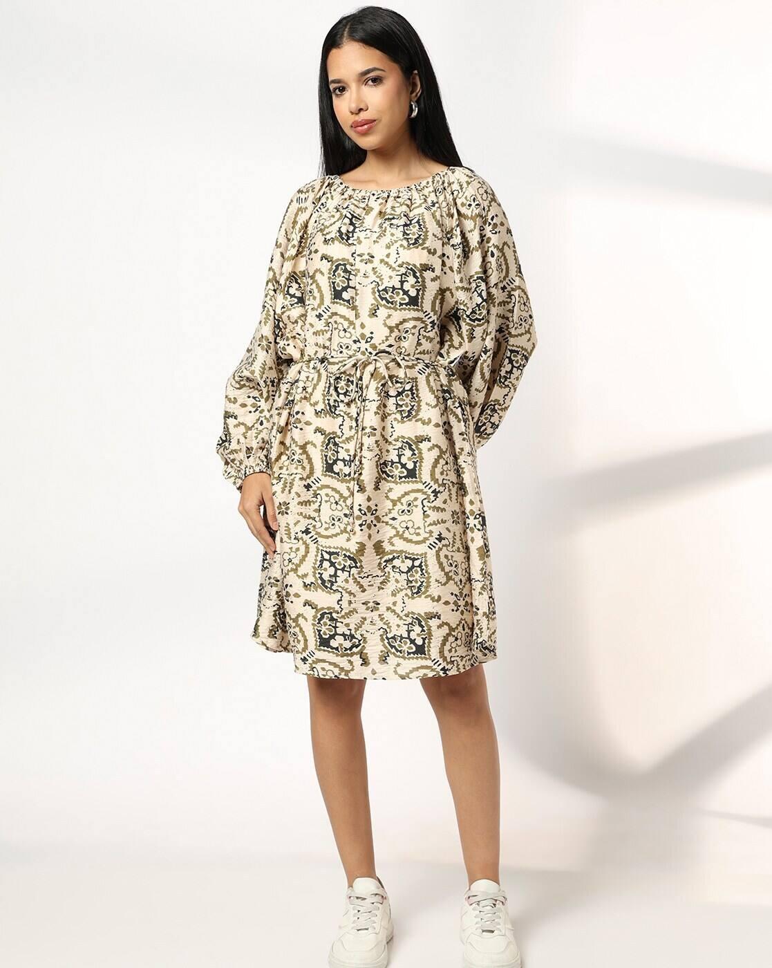 Women Printed Relaxed Fit Tunic with Waist Tie-Up