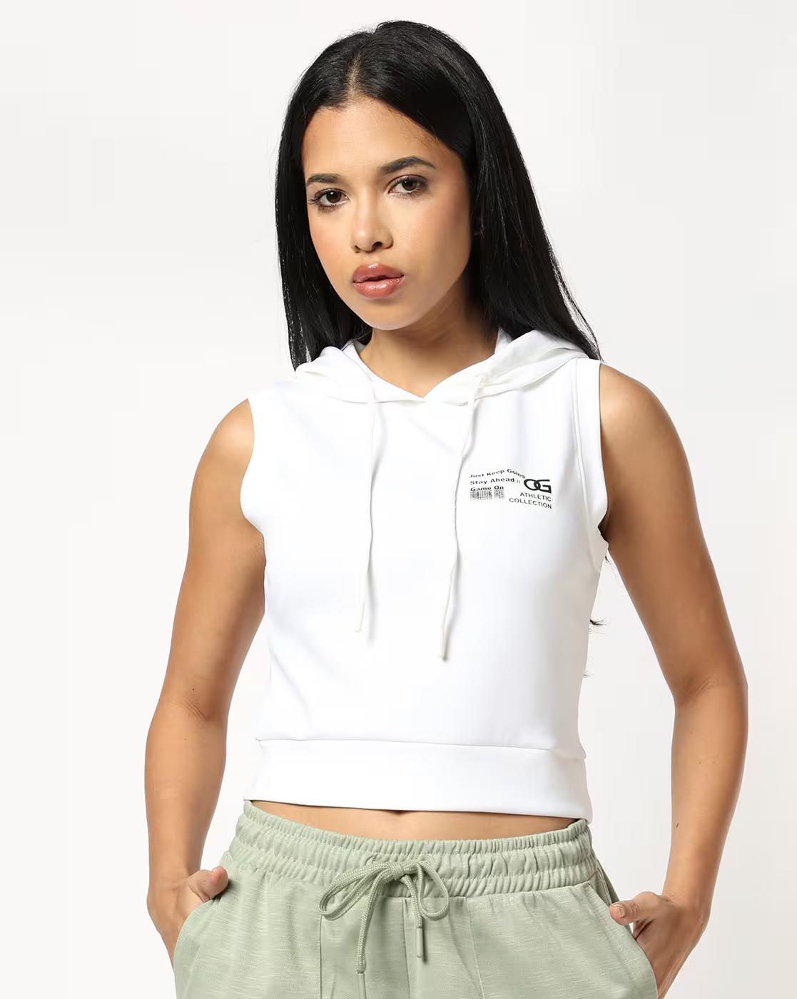 Women Typographic Print Regular Fit Hooded Top