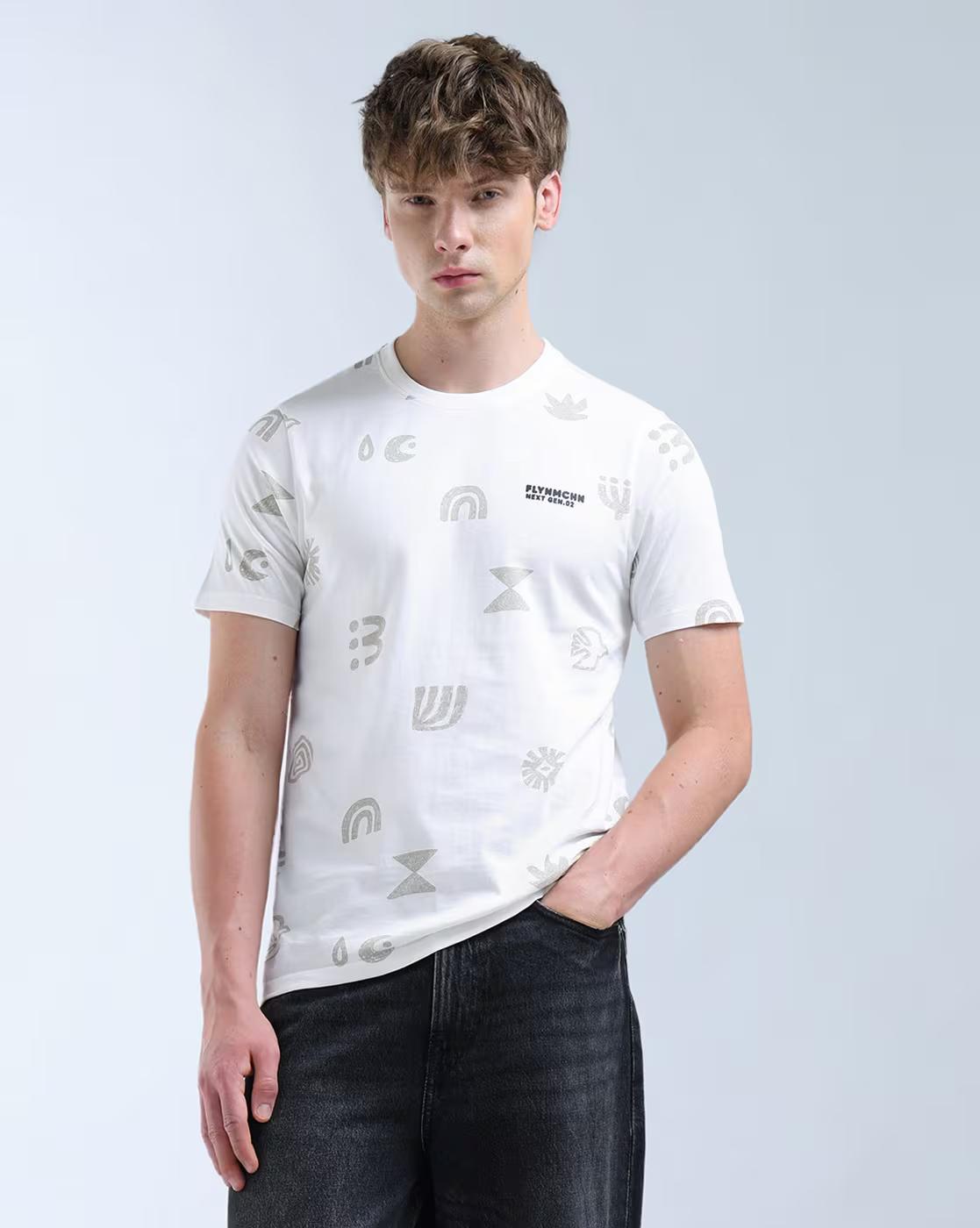 Men Printed Regular Fit Crew-Neck T-Shirt