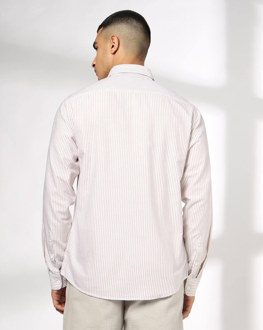 Men Striped Slim Fit Cotton Shirt with Patch Pocket