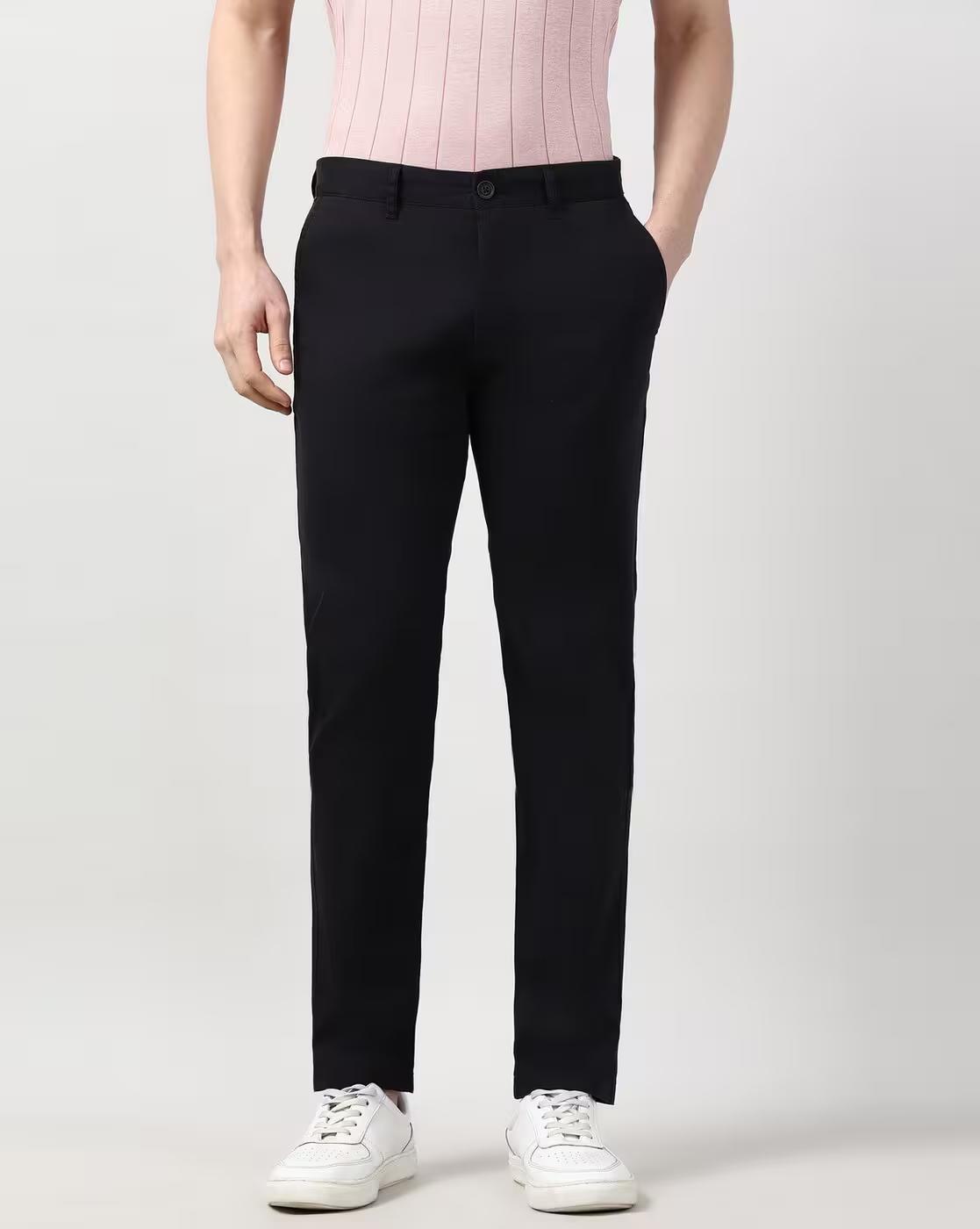 Men Slim Fit Flat-Front Trousers