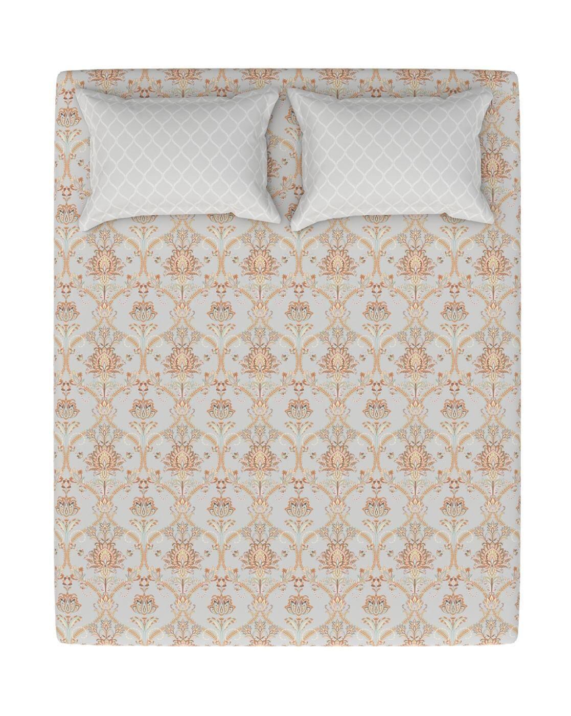 144 TC Floral Print Cotton Double Bedsheet with Pillow Covers