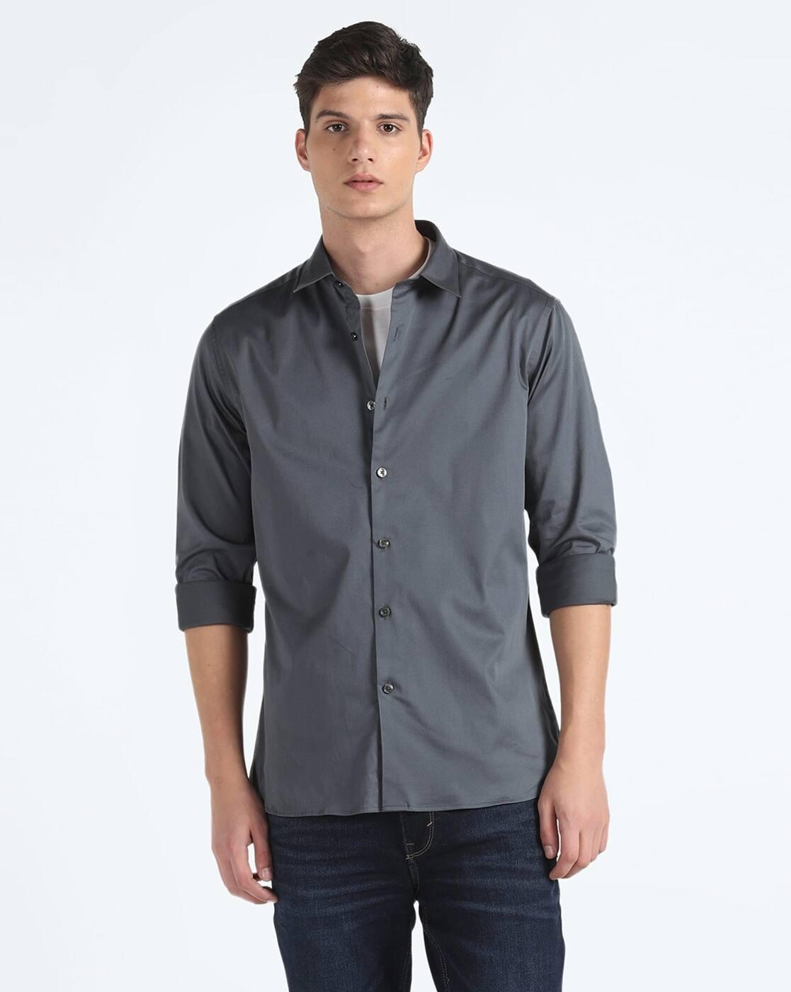 Men Solid Sateen Shirt
