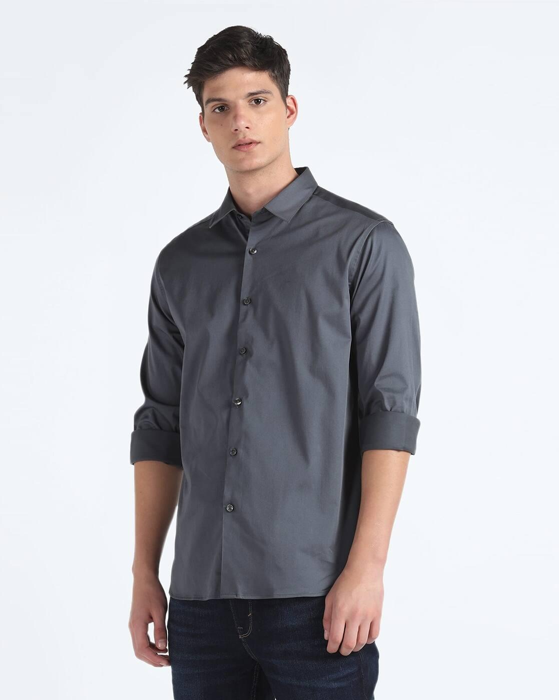 Men Solid Sateen Shirt