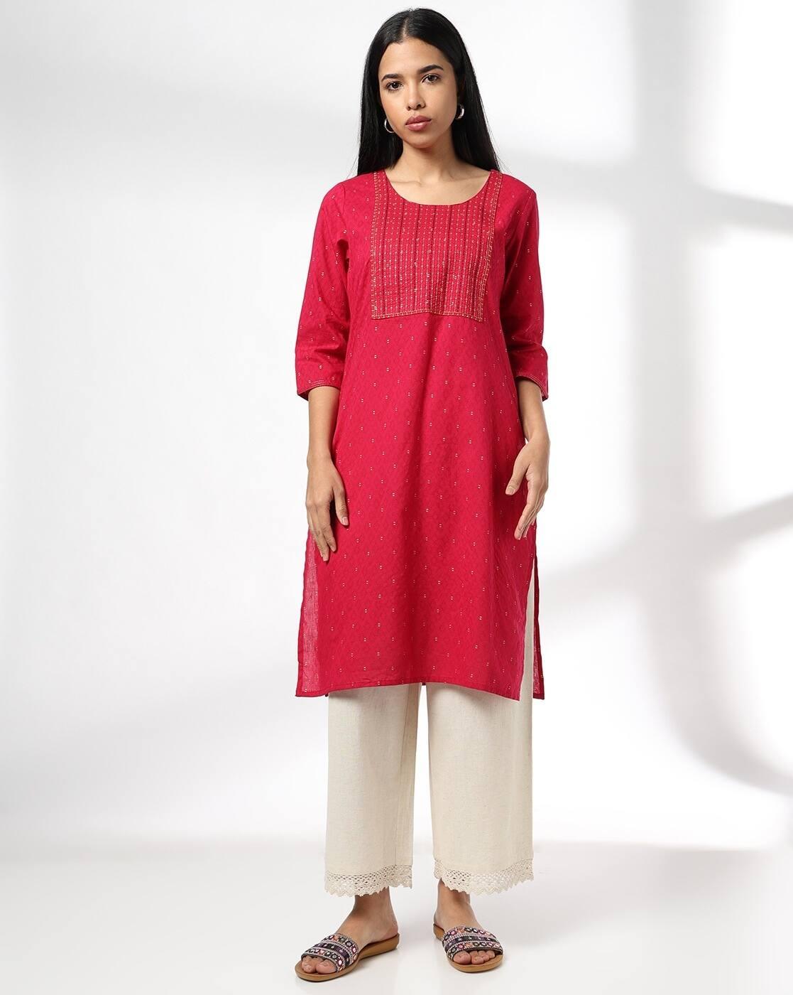 Women Embroidered Straight Kurta