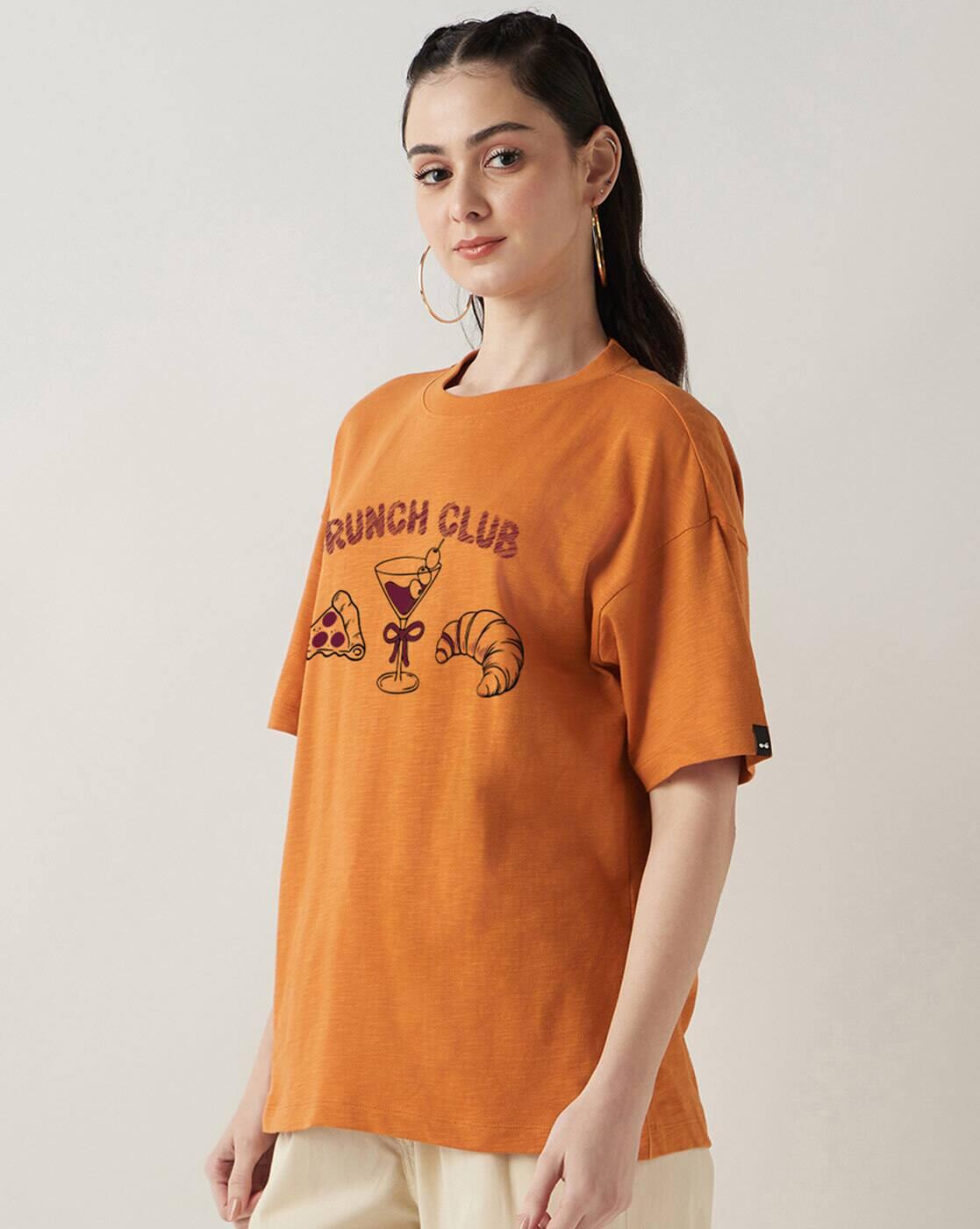 BEWAKOOF Women's T-Shirt, ORANGE, S