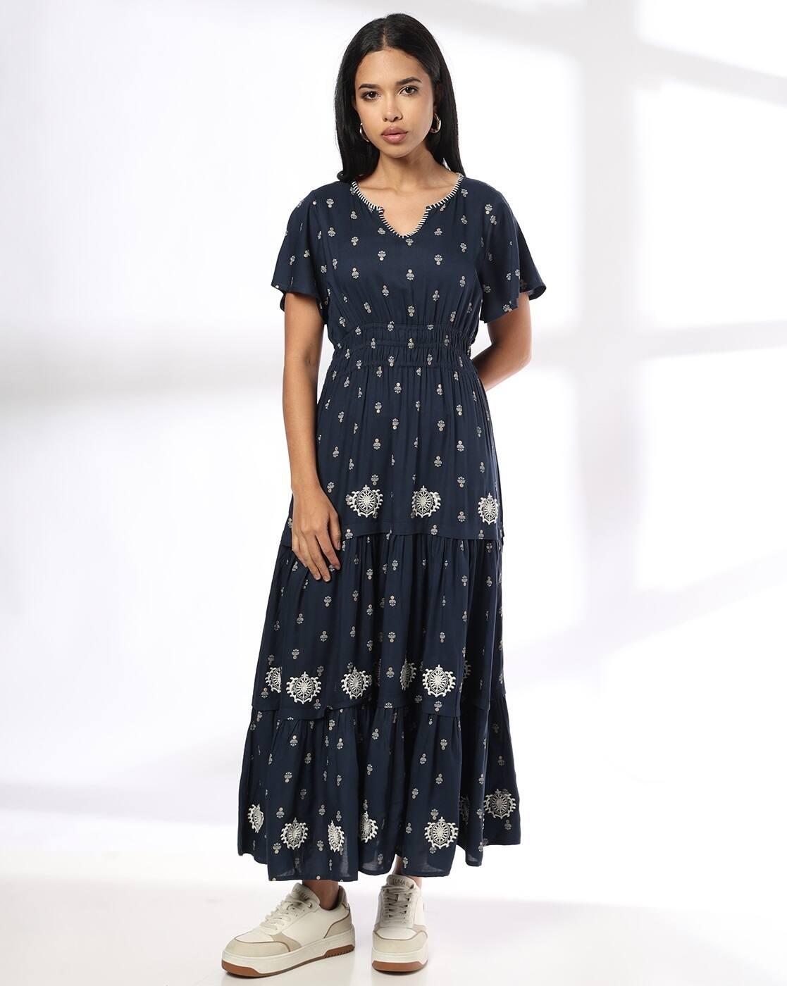 Women Floral Print Tiered Dress