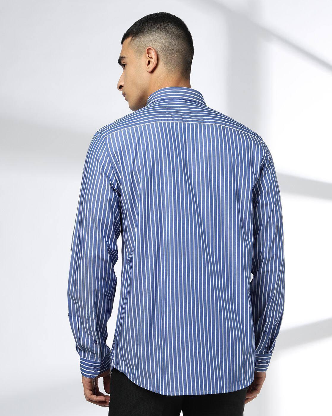 Men Striped Slim Fit Cotton Shirt with Patch Pocket
