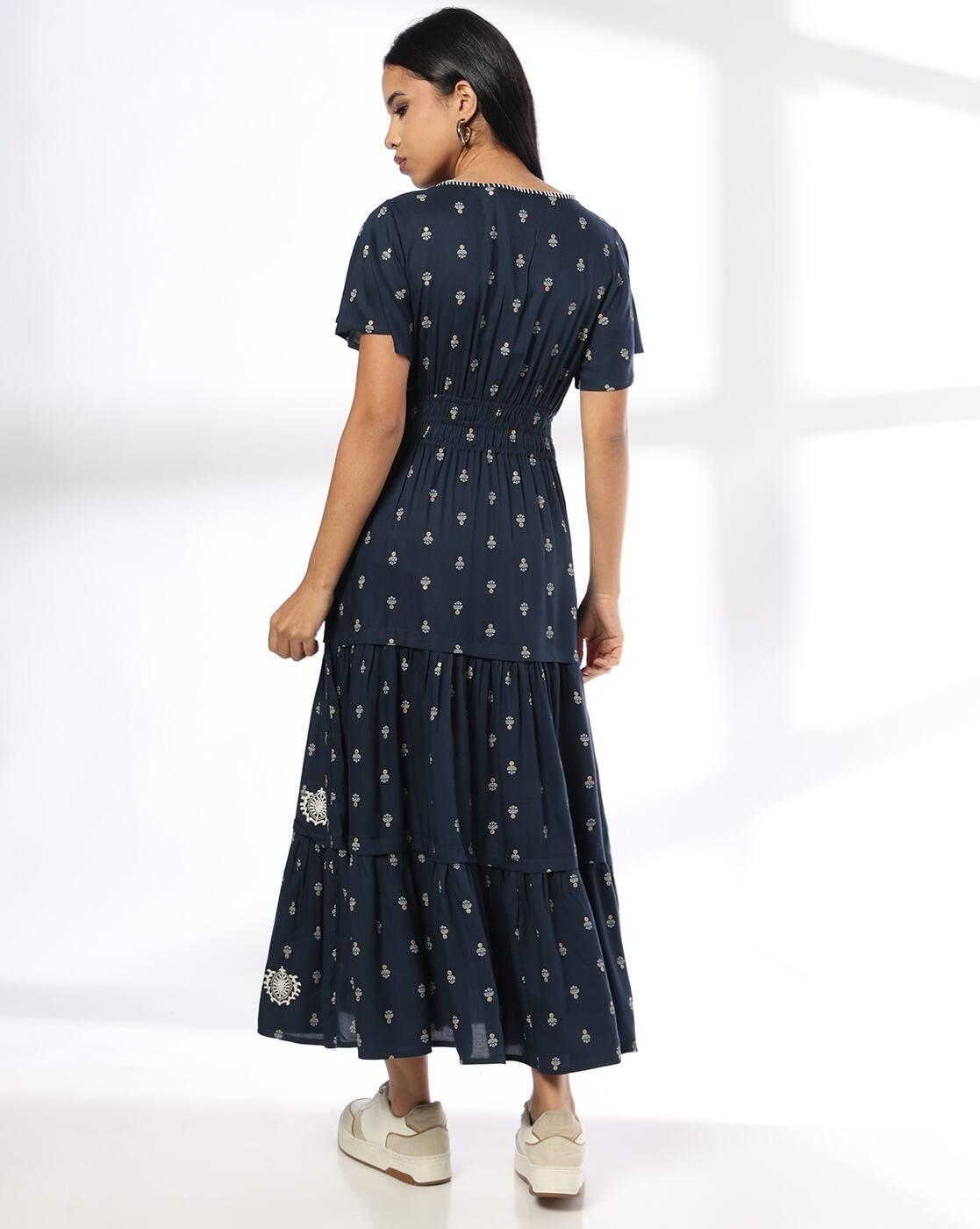 Women Floral Print Tiered Dress