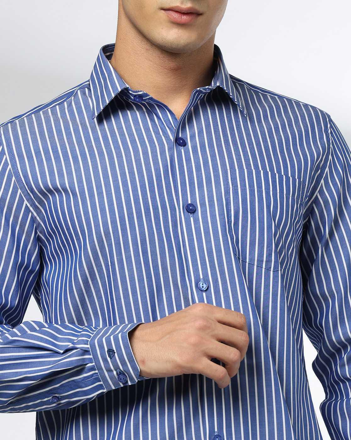 Men Striped Slim Fit Cotton Shirt with Patch Pocket
