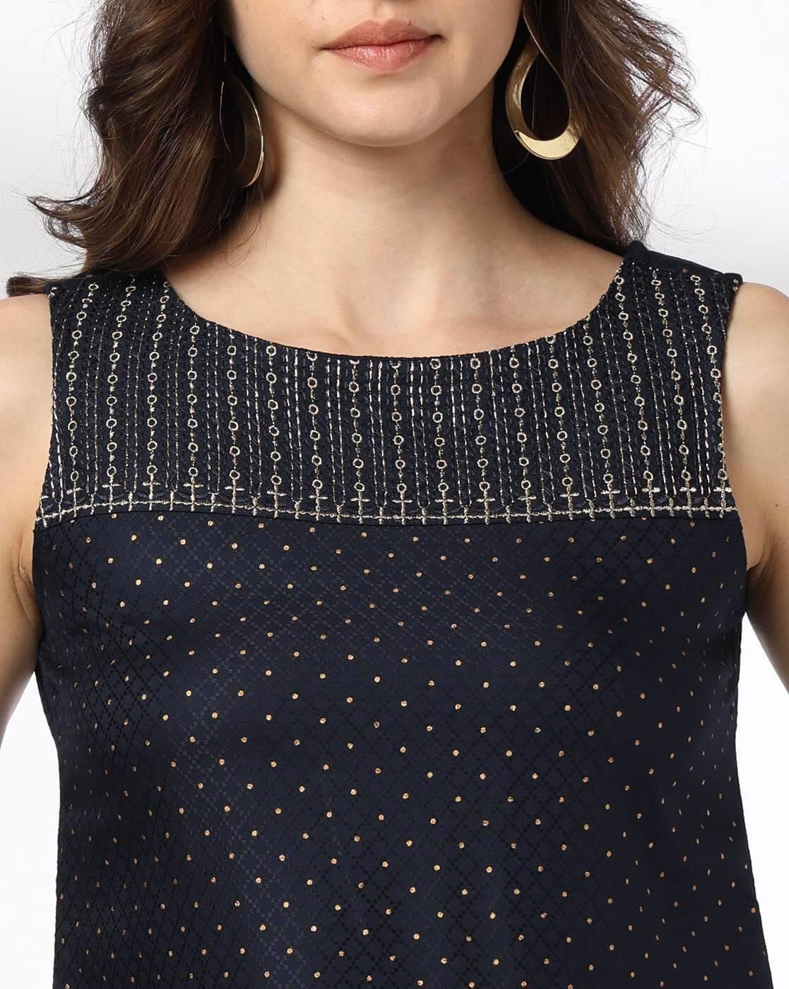 POLKA AOP SHOULDER YOKE EMB S, NAVY, XXL
