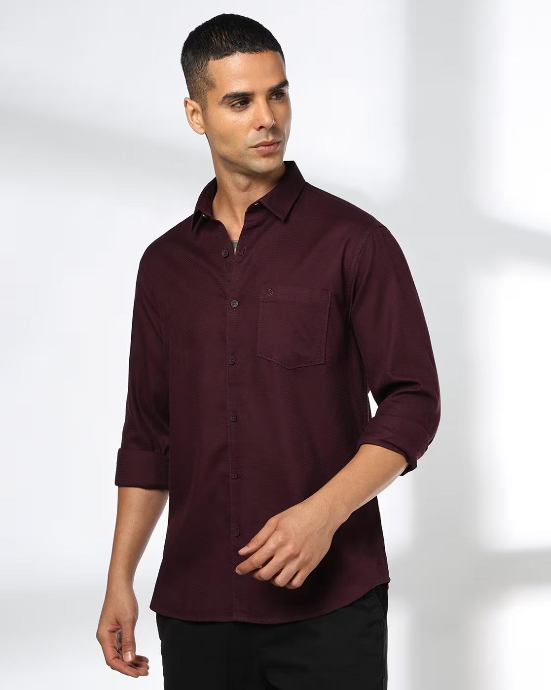 Men Patterned Slim Fit Cotton Shirt with Patch Pocket