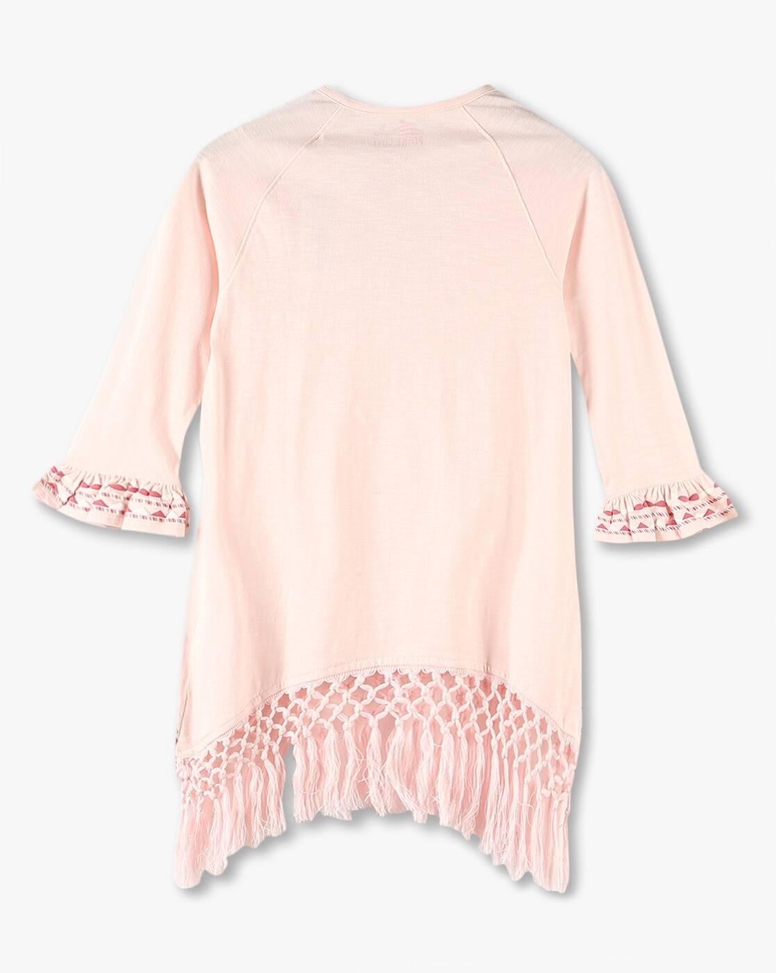 Girls Embroidered Relaxed Fit Top with Tassels
