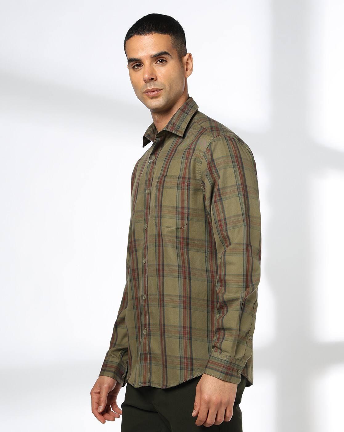 Men Checked Slim Fit Cotton Shirt with Patch Pocket