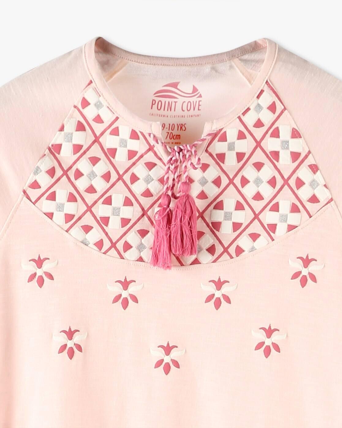Girls Embroidered Relaxed Fit Top with Tassels