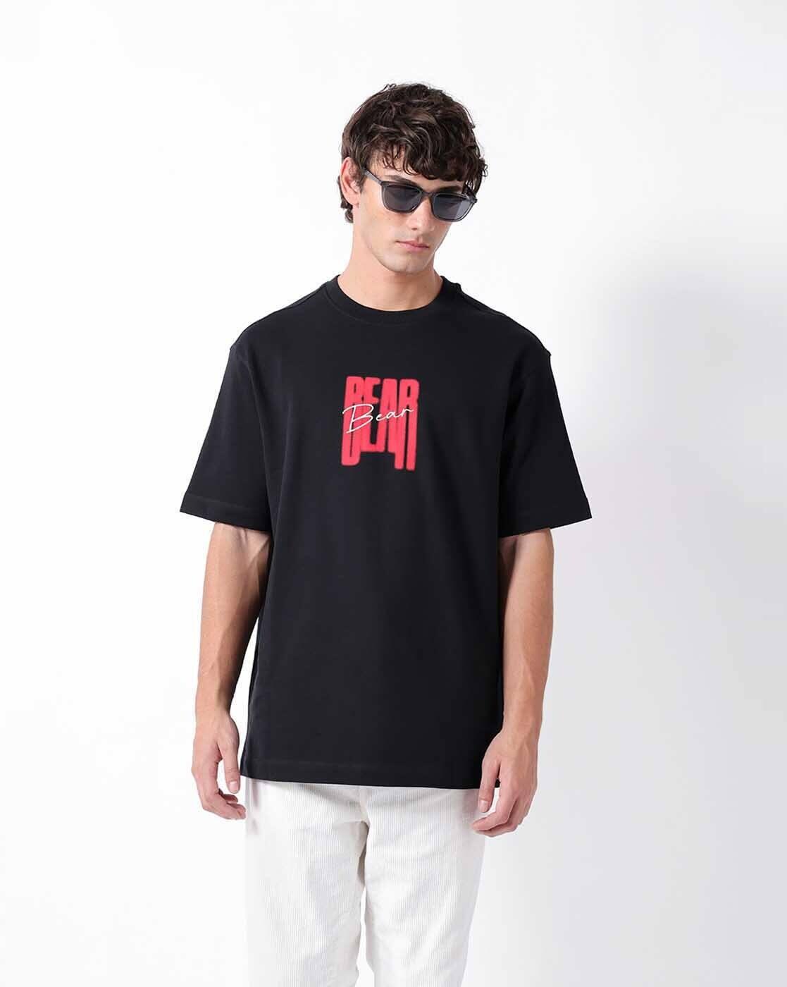 Men Typographic Print Oversized Fit Crew-Neck T-Shirt
