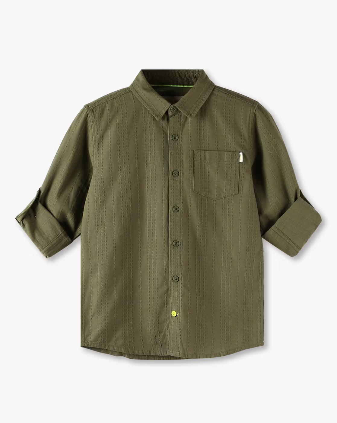 Boys Patterned Relaxed Fit Shirt with Patch Pocket